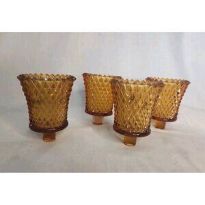Vintage Amber Diamond Hobnail Glass Hurricane Globe Candle Holder Set of 4